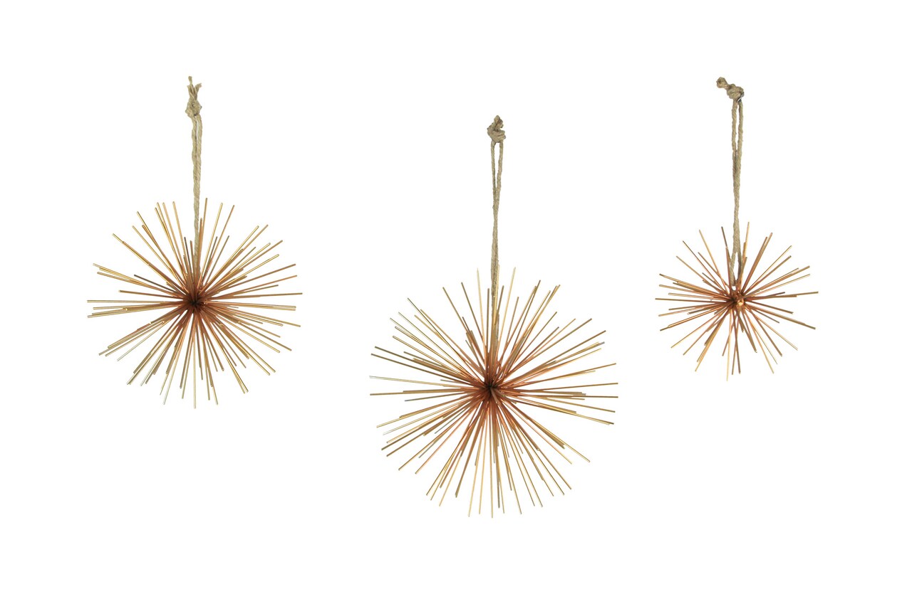 Metal Bursting Star Decorative Hanging Ornaments Set of 3 Rope Hangers